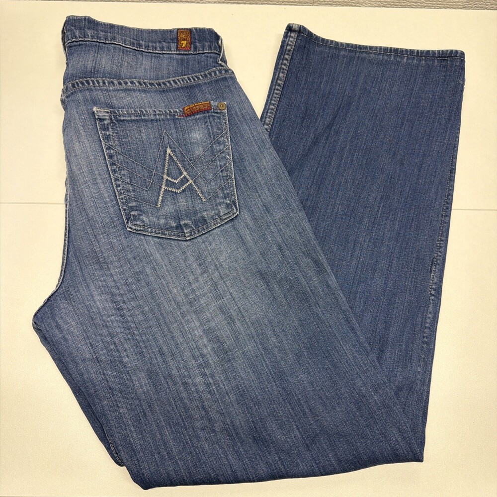 7 For All Mankind 'A' PKT Mens 30x29 Relaxed Fit Blue Bootcut Jeans B37